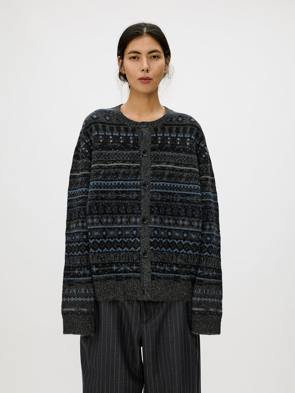 Crew Neck Button-Down Cardigan