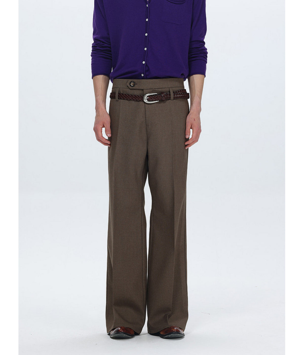 Straight-Pleated Casual Pants
