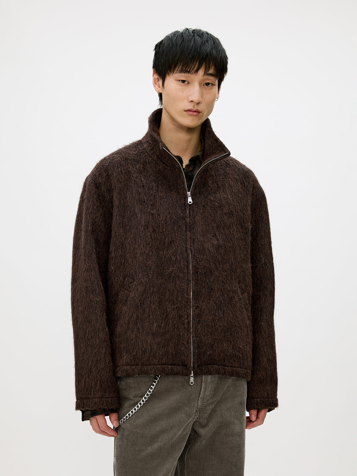 Alpaca Blend Zipper Short Wide Jacket