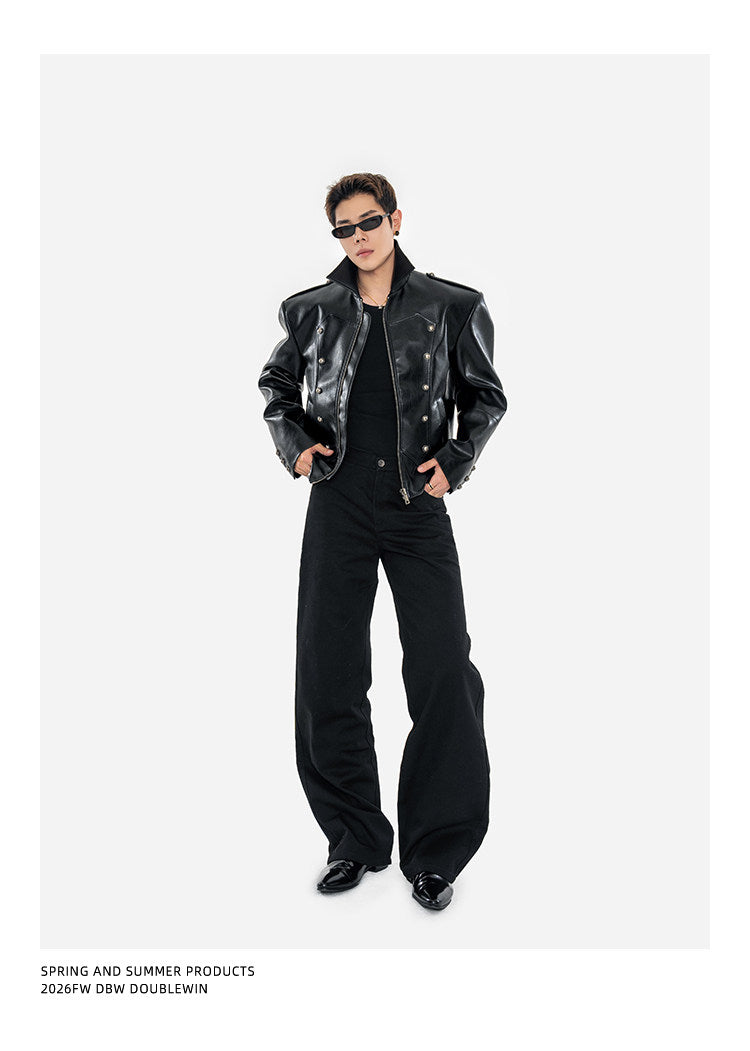Matte Lychee-Textured Silhouette Leather Jacket