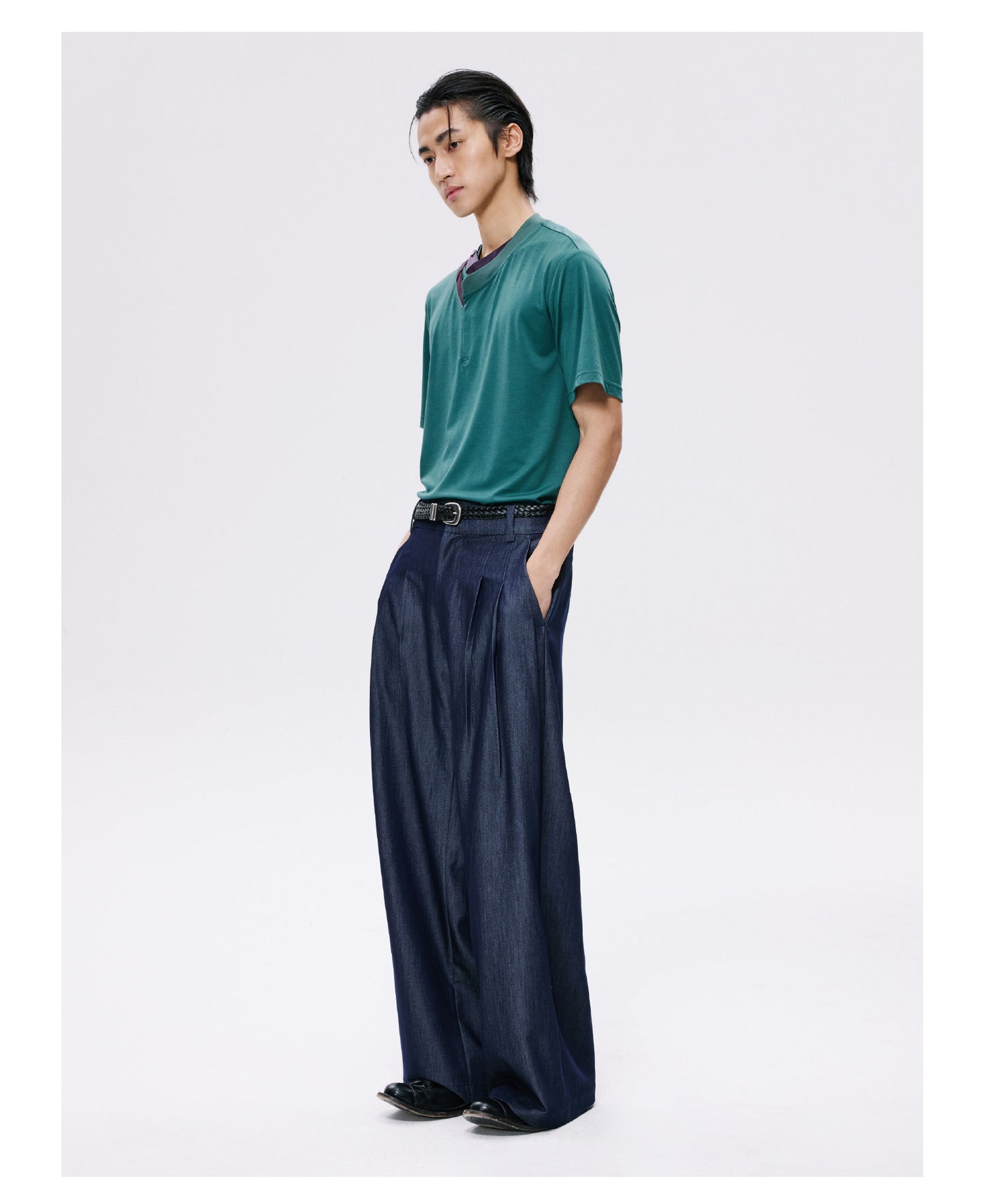 Draped Straight-Leg Pants