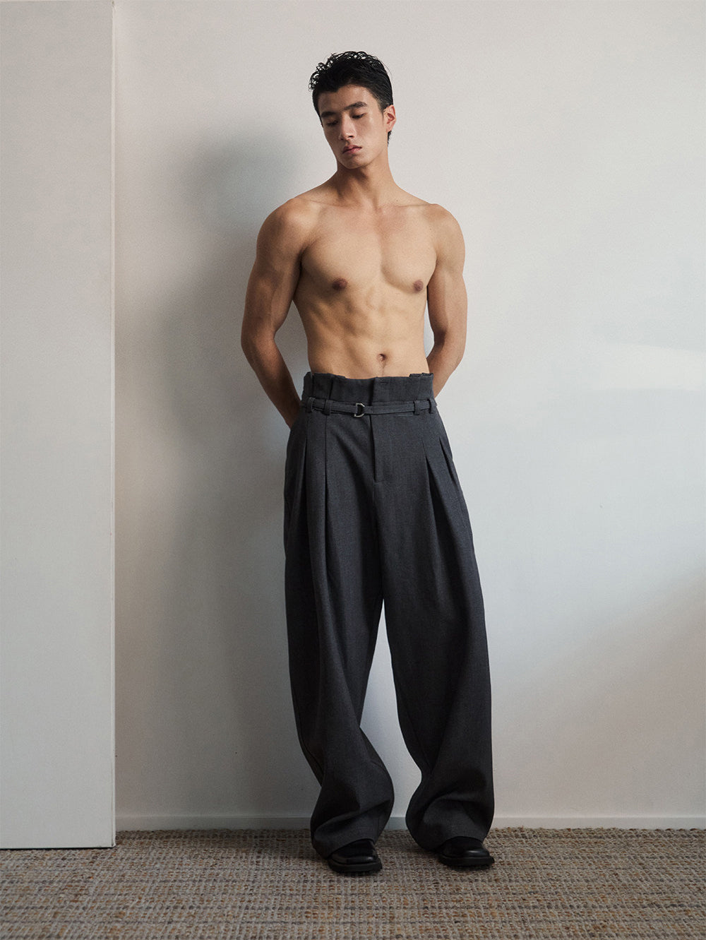 Unisex Two-Tone Pleated Casual Pants