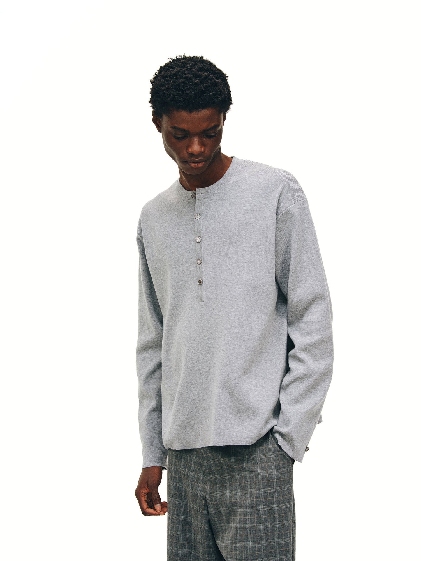 Henry Collar Button-Up T-Shirt