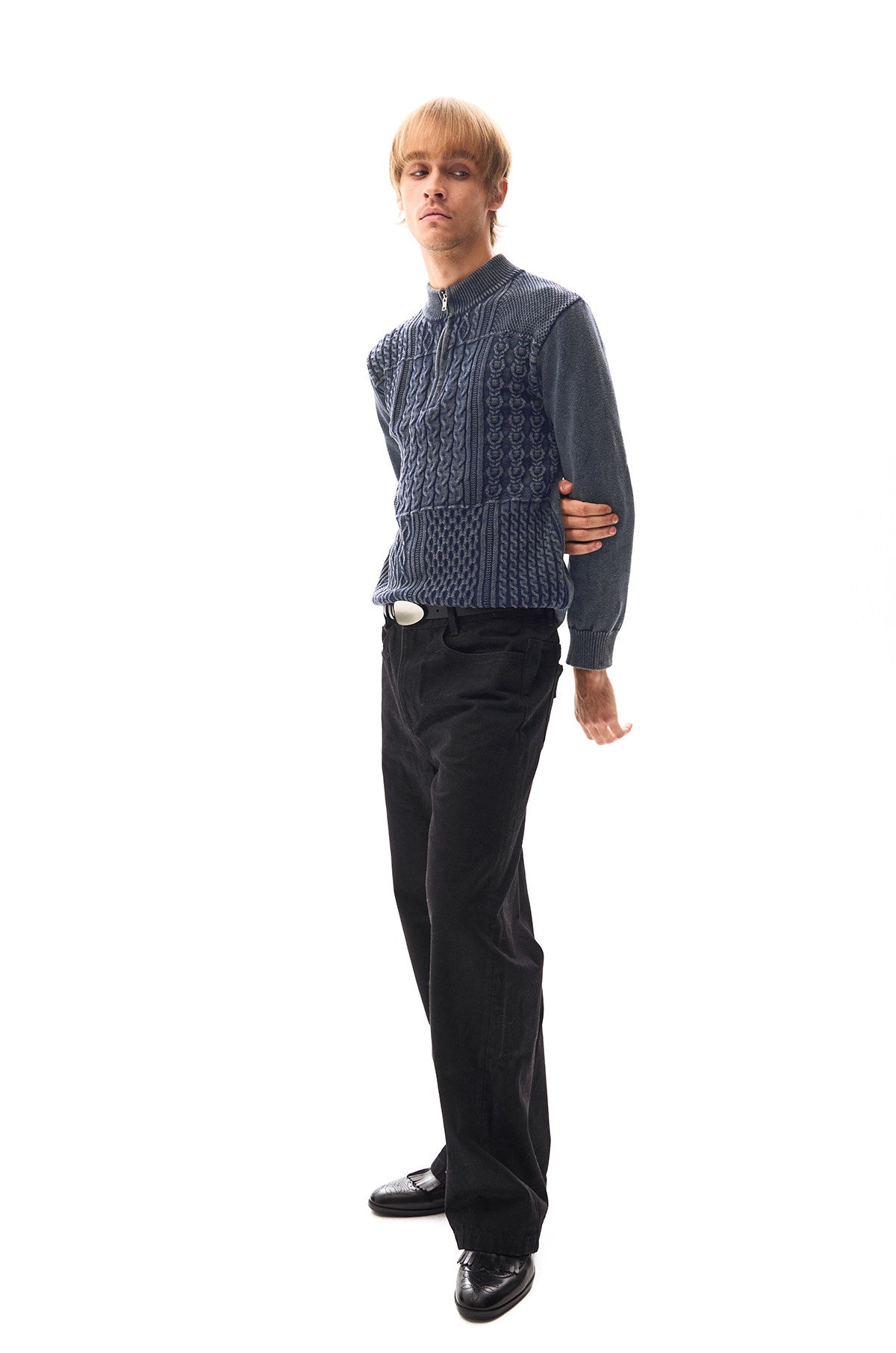 Cable Texture Jacquard High-Neck Sweater
