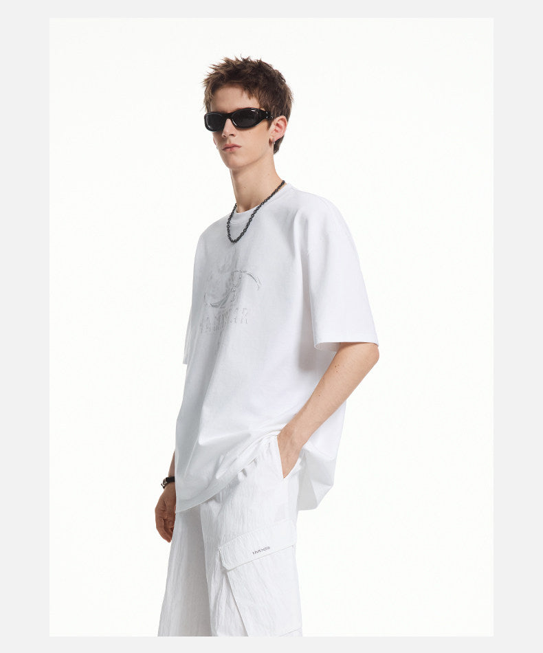Stereo Print Logo Crack-Pattern T-Shirt