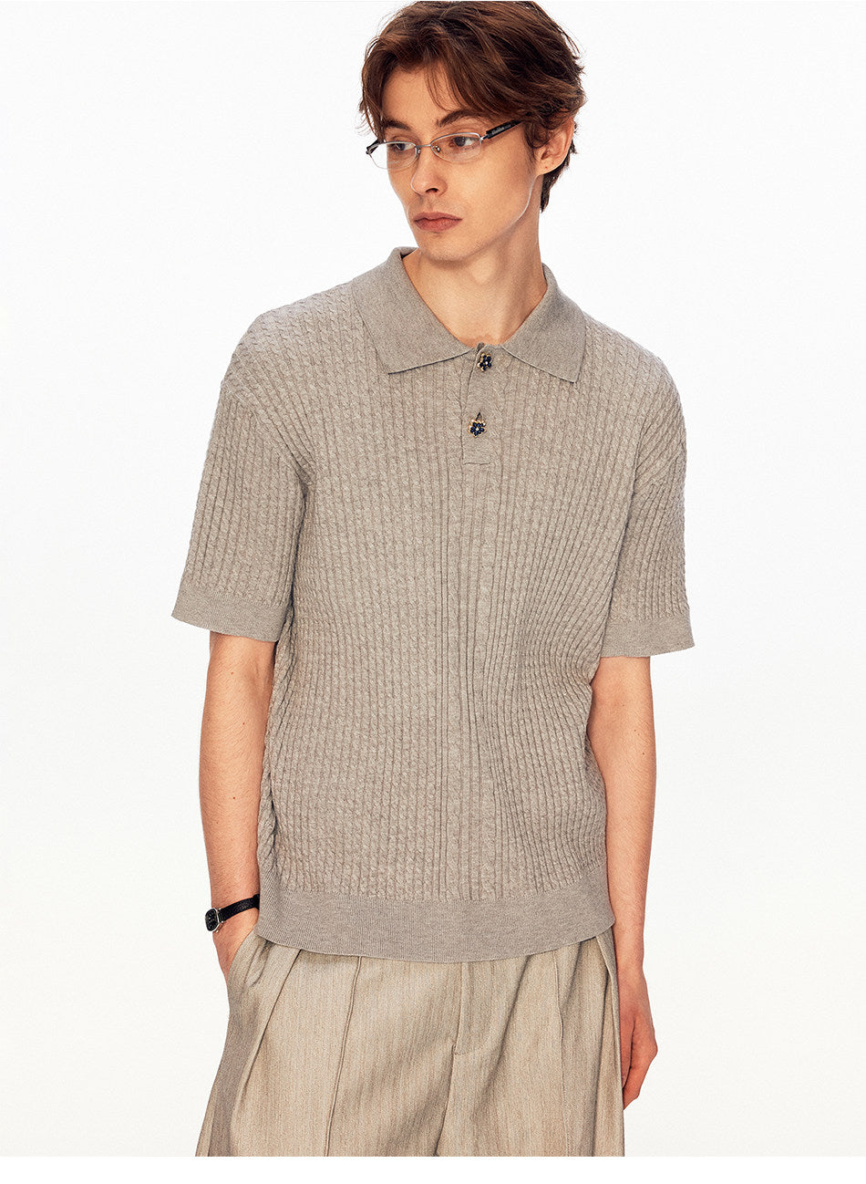 Twist-Knit Vertical-Stripe Polo Shirt