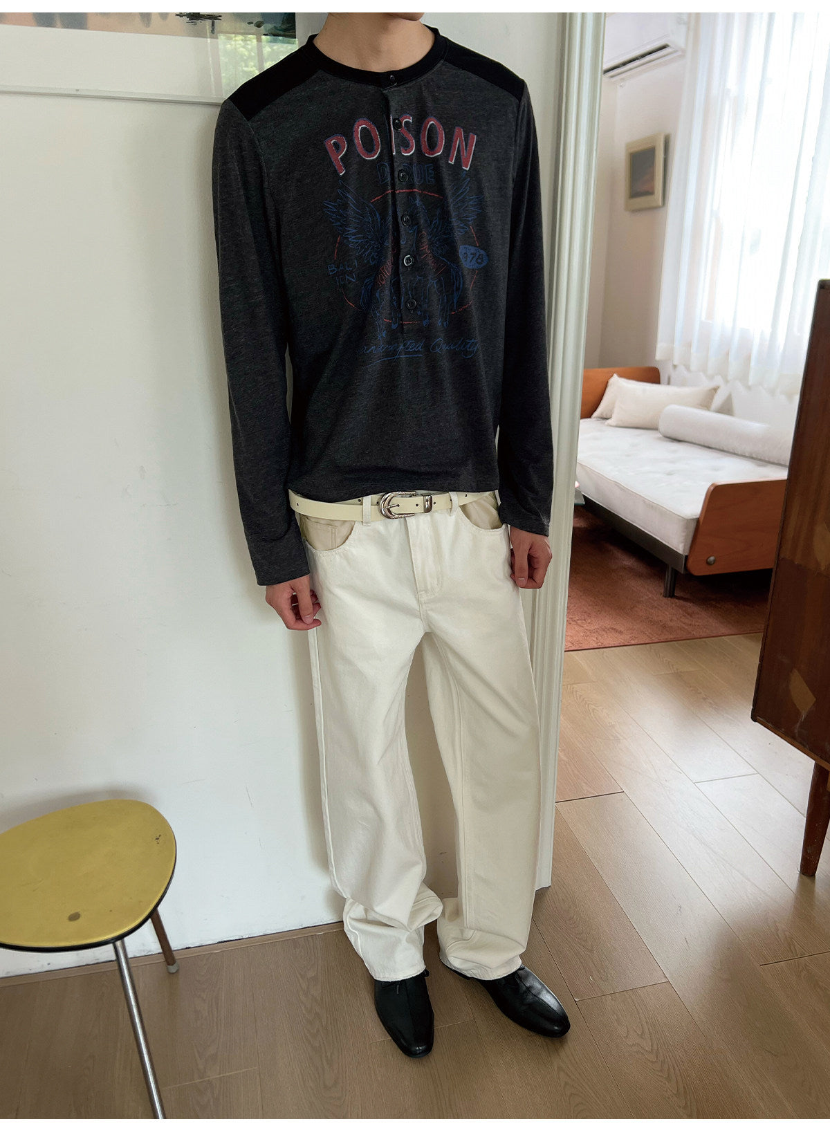 Patchwork Leather Slim-Fit Jeans