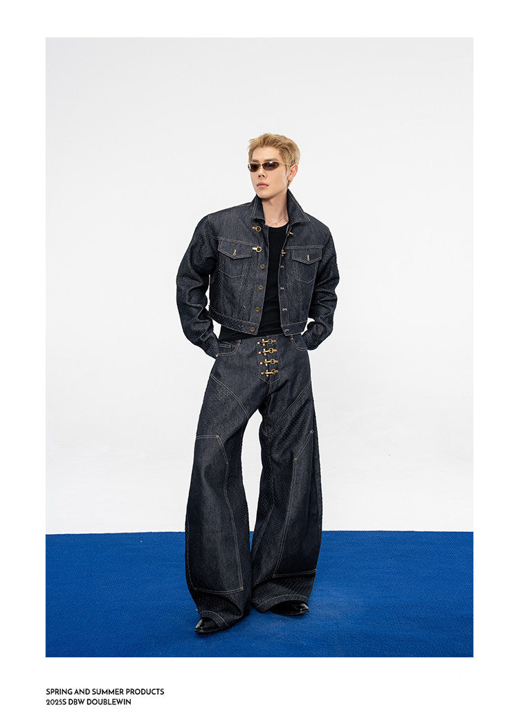 Denim Jacket with Leather Eyelets