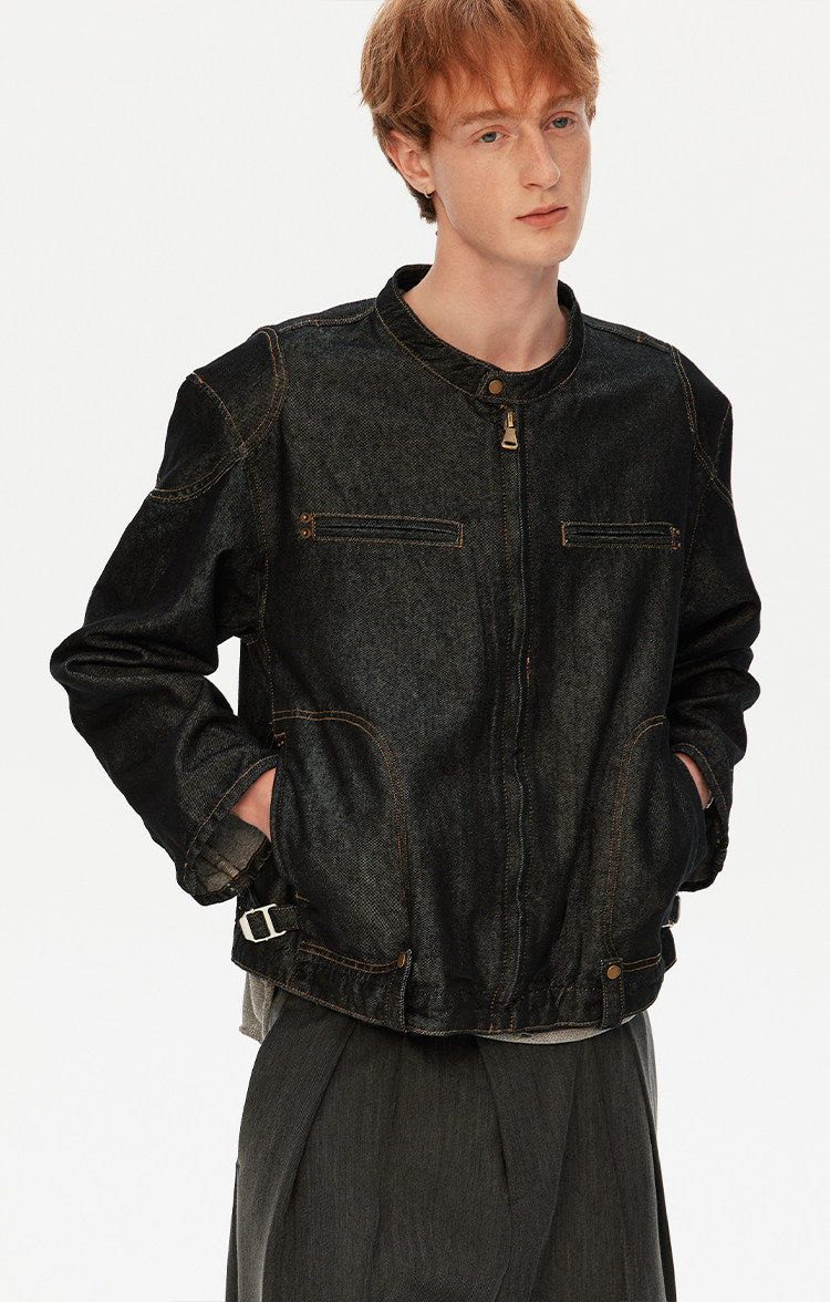 패디드 숄더 데님 재킷