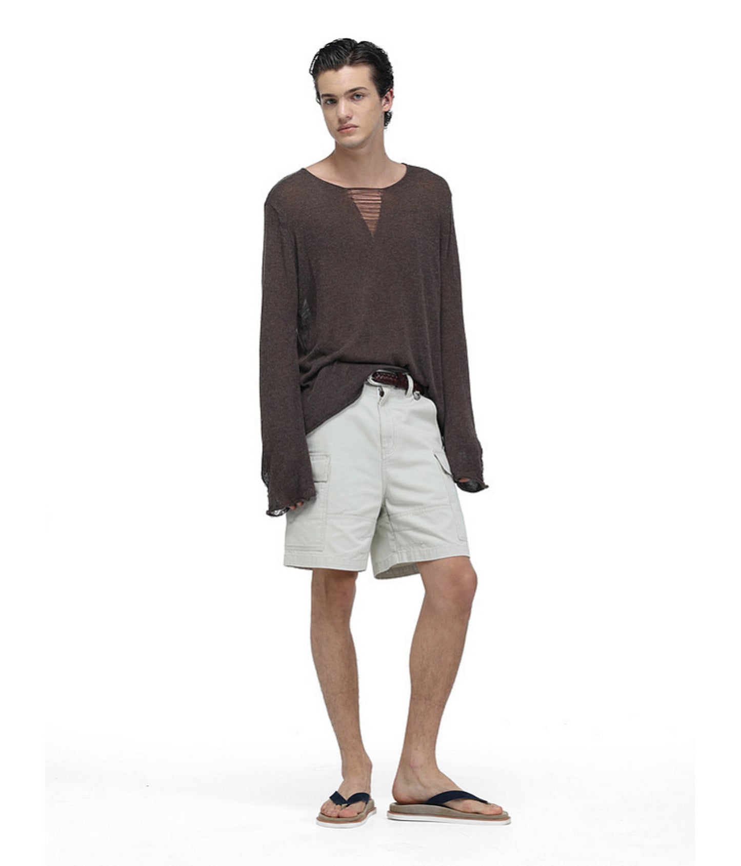 V-Neck Drawstring Lightweight Knit Shirt