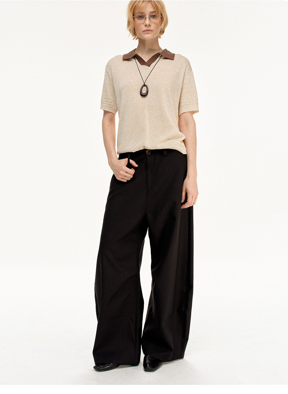 Wide-Leg Vertical Stripe Casual Pants