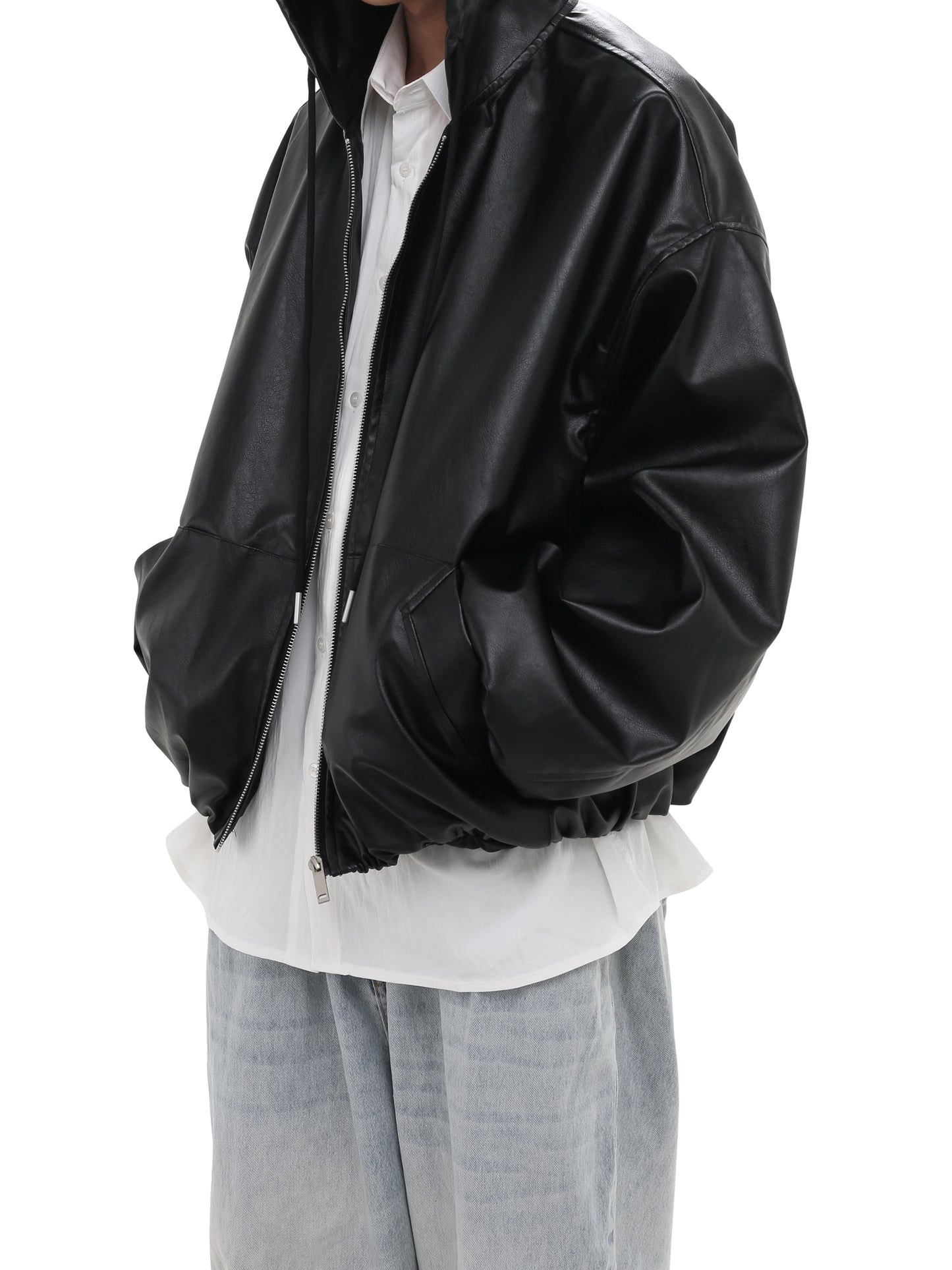 PU leather jacket with hood