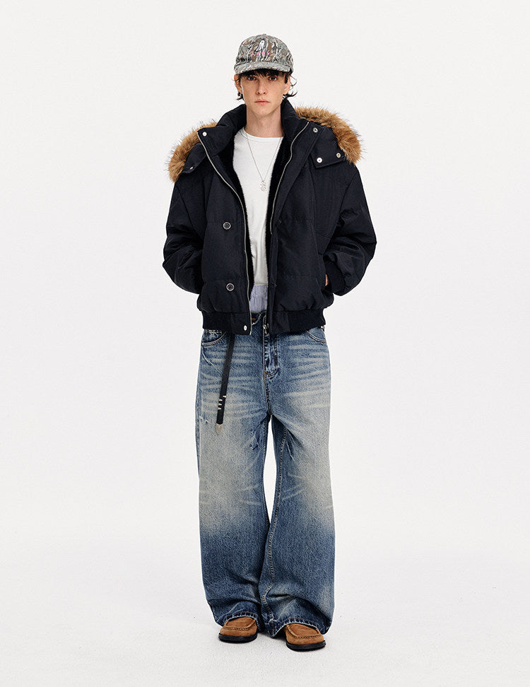 Simple White Duck Down Hooded Jacket
