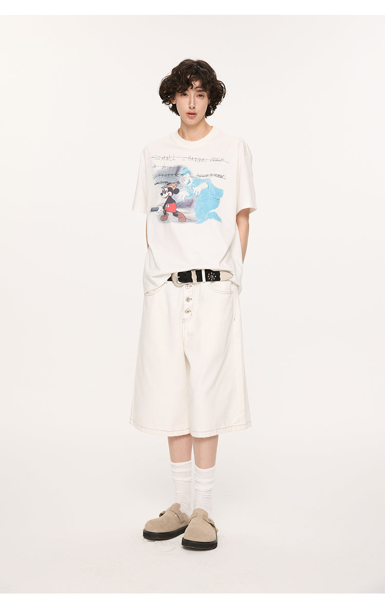 A-line denim shorts with buttons