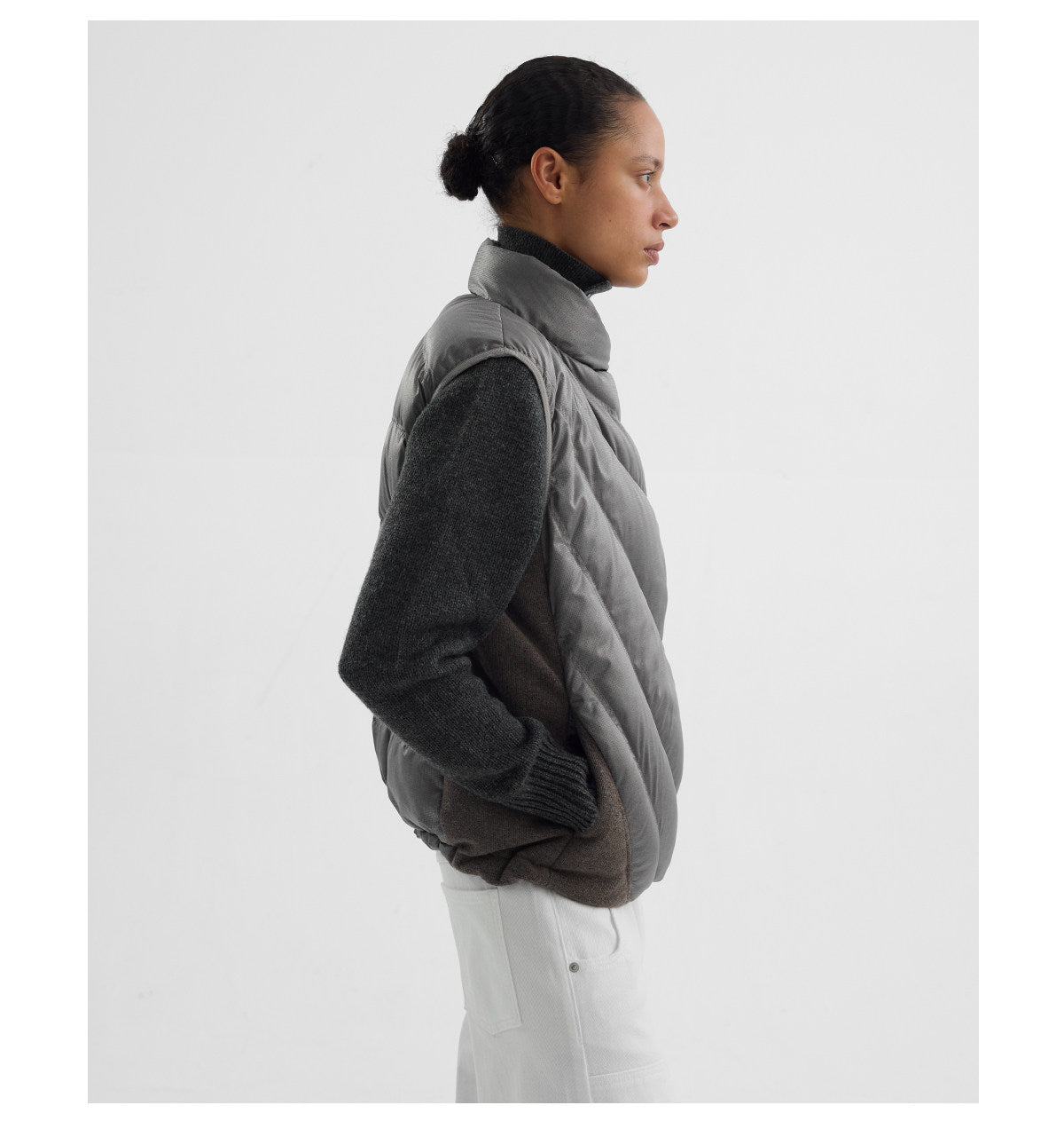 Houndstooth-Patterned Magnetic Down Vest