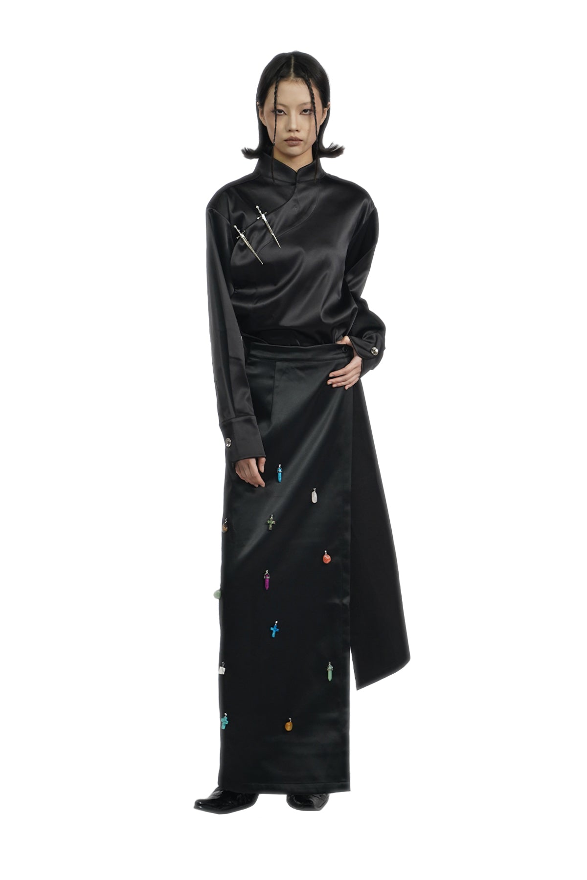 Acetate satin long skirt