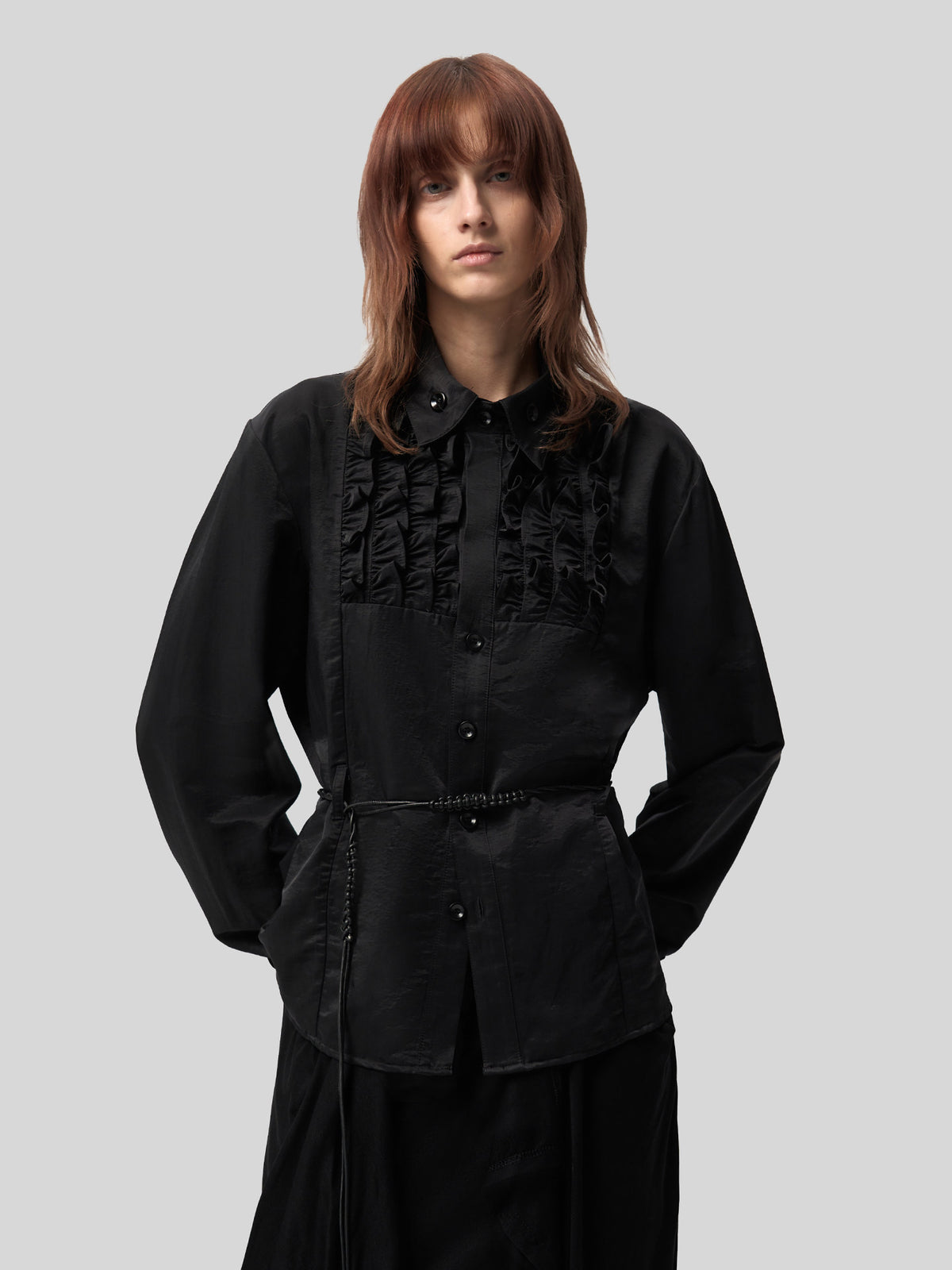 Copper Satin Silk Frilled Waist Shirt