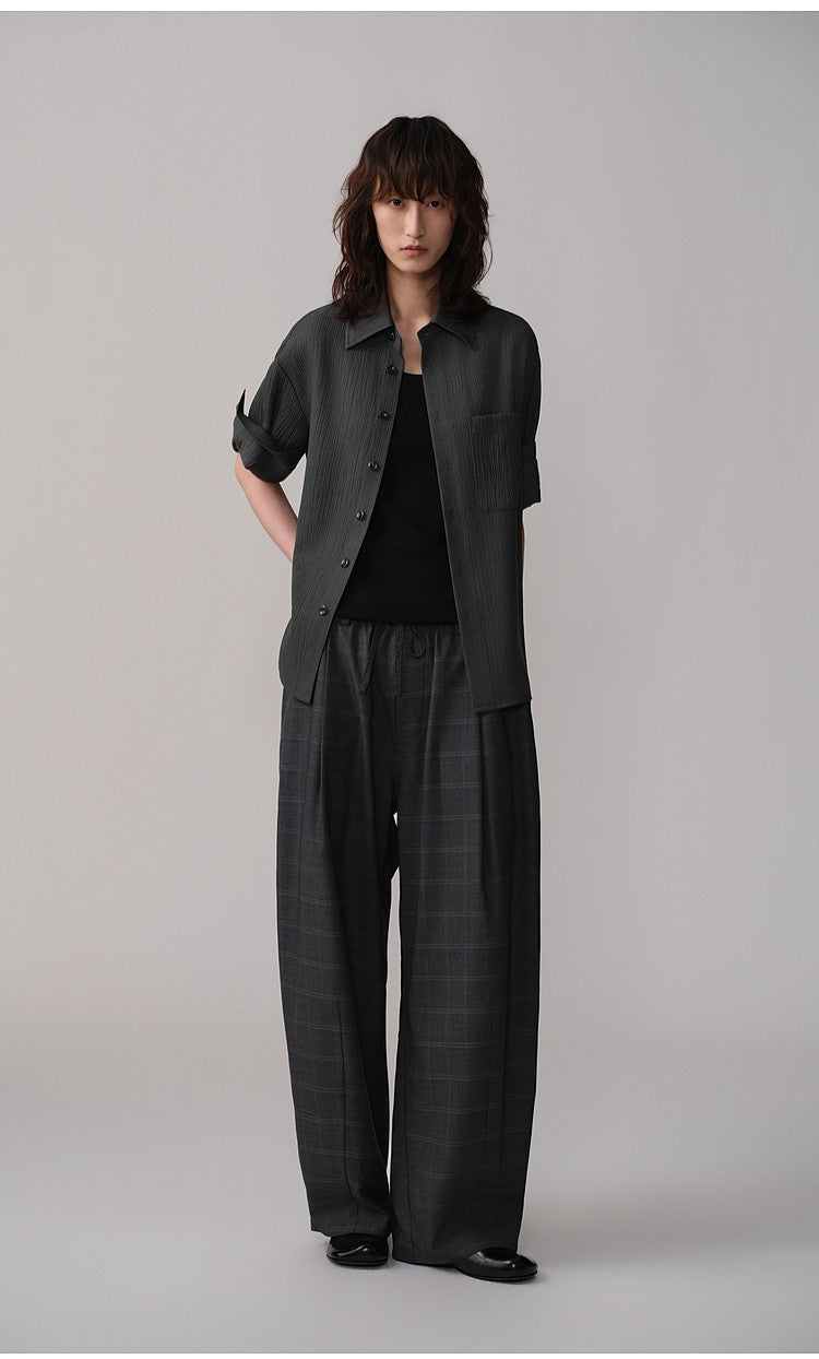 Retro Curved-Blade Rubber-Waist Casual Pants