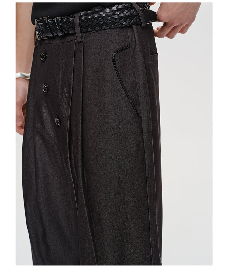 Diagonal Placket Casual Pants
