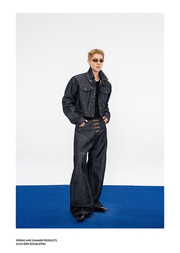 Denim Jacket with Leather Eyelets