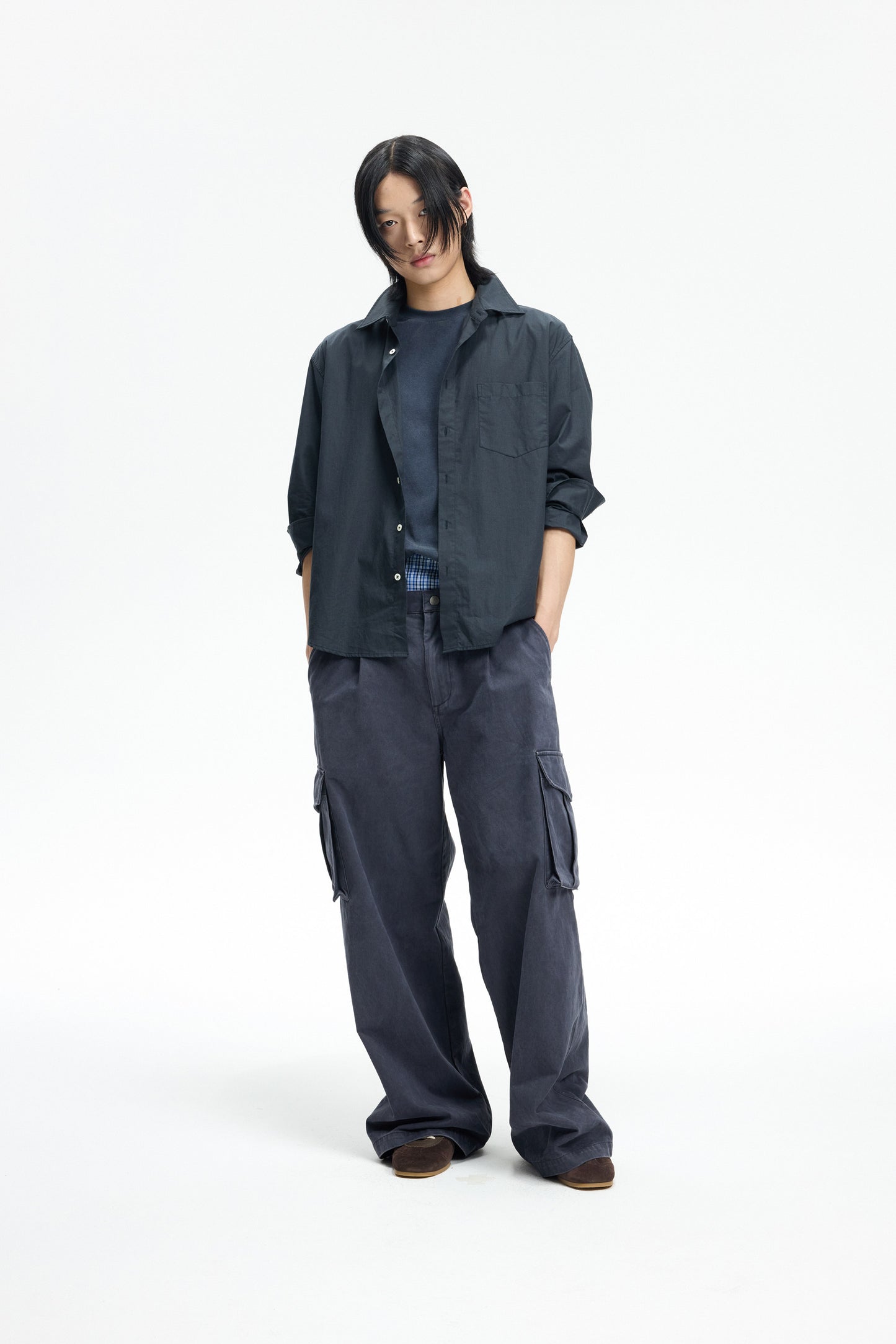 Wash-Finish Straight-Leg Cargo Pants