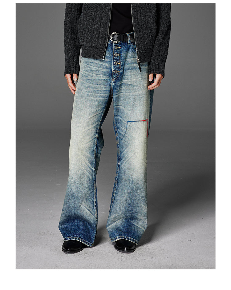 Wash-Damaged Denim Pants