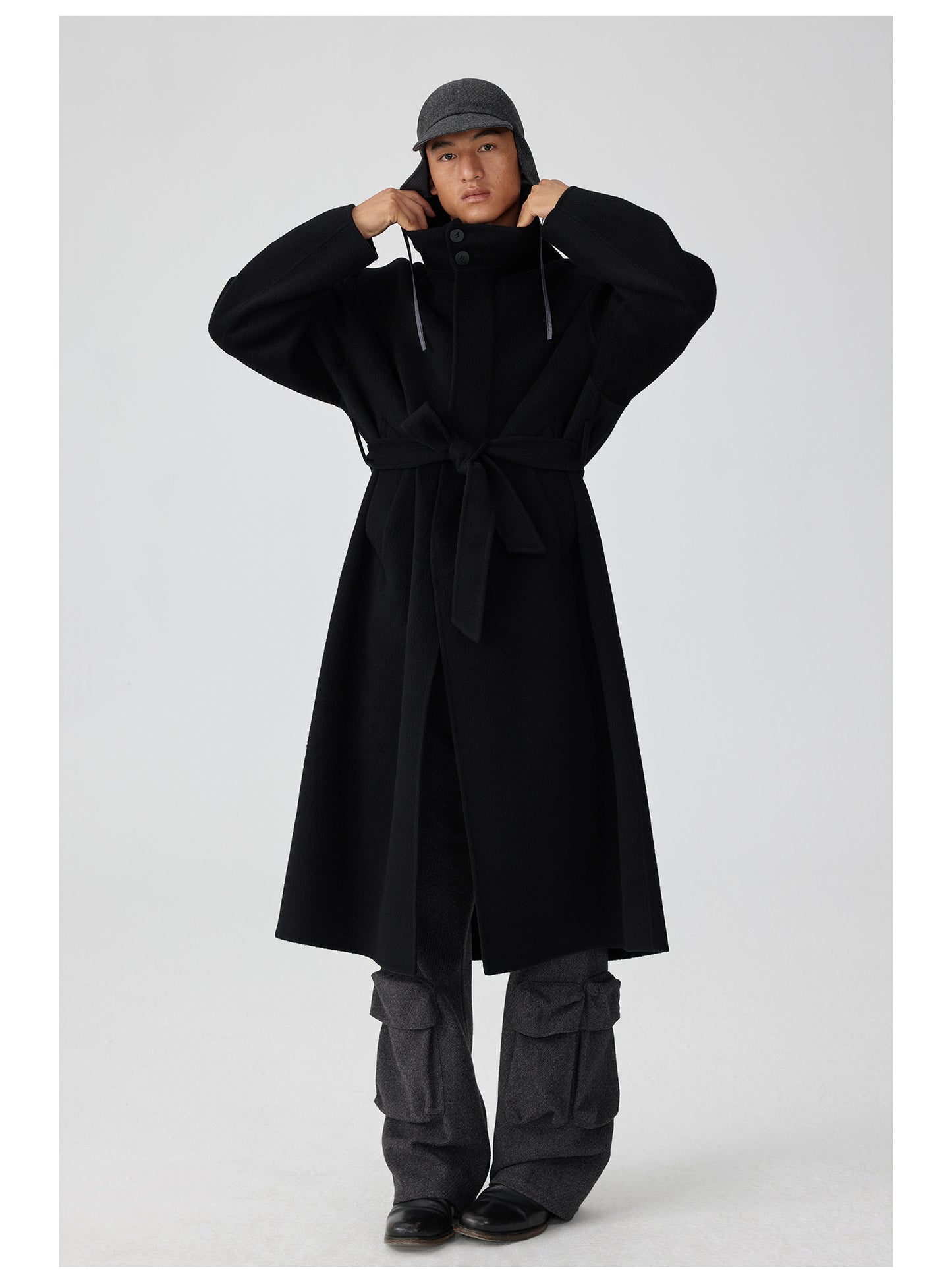 Double-faced stand collar wool coat