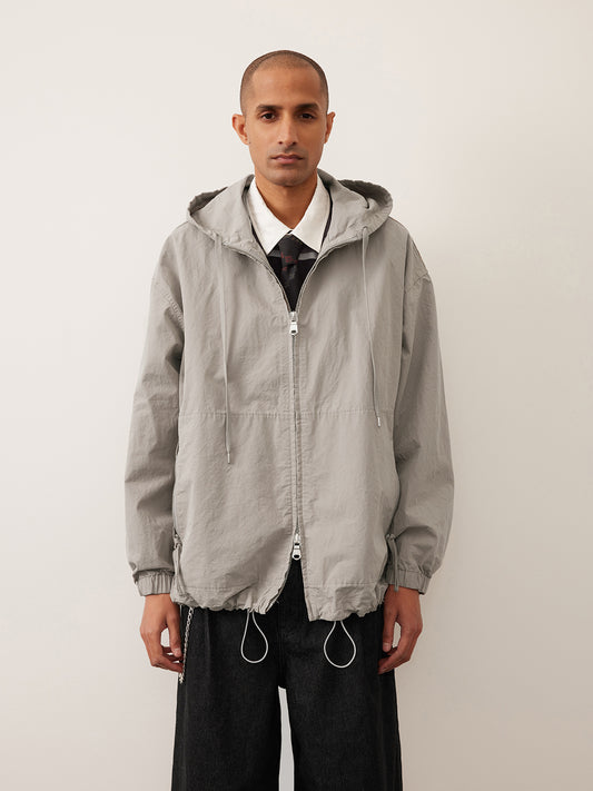 Hooded cotton zip-up jacket