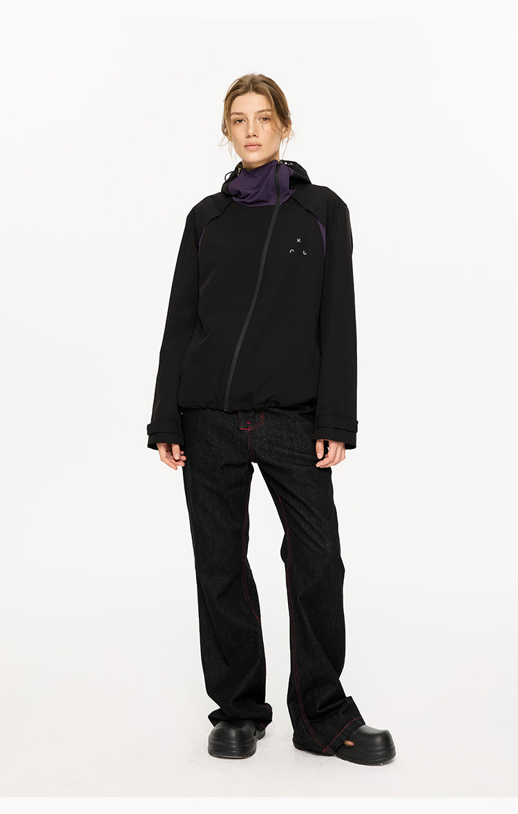 Diagonal Zipper Hooded Jacket