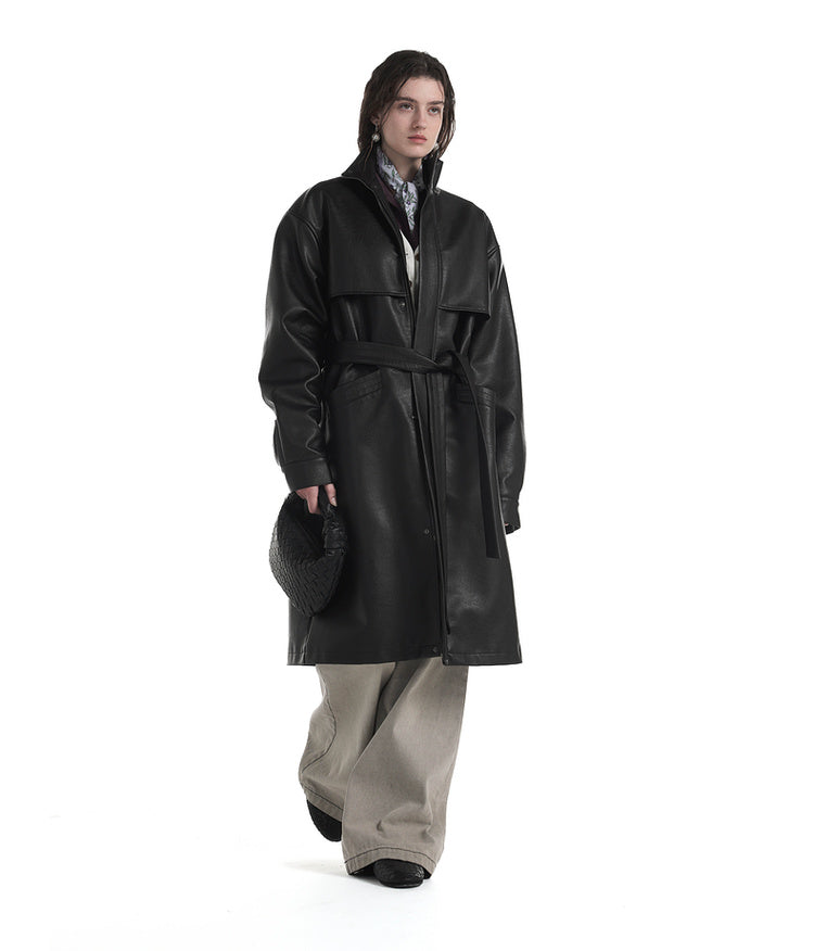 Simulated Leather Trench Coat
