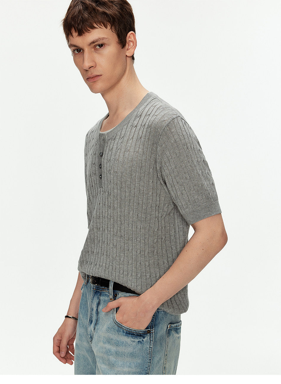 Henry-Neck Knit Shirt