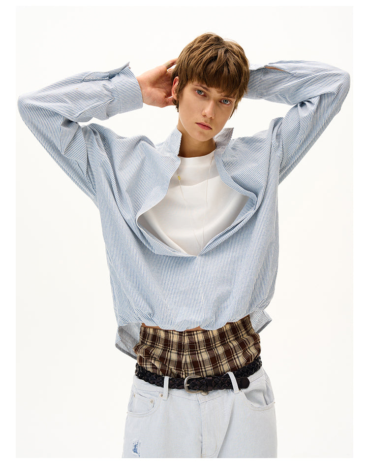 Fake Two-Piece V-Stand Collar Shirt