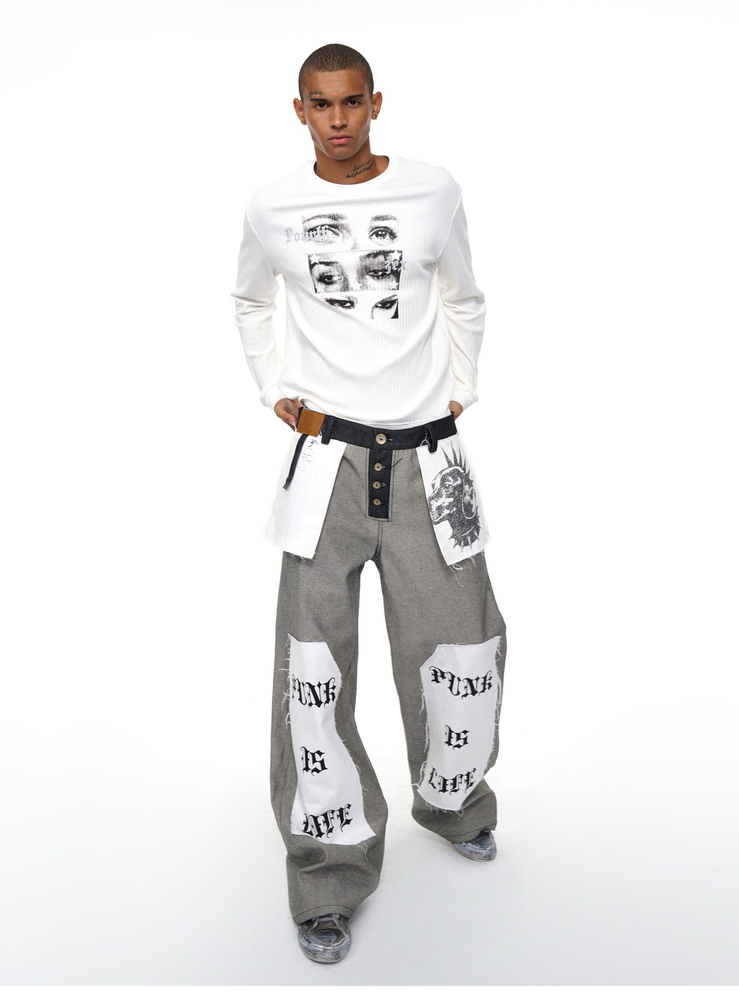 Niche Print Letter-Print Wide-Leg Jeans