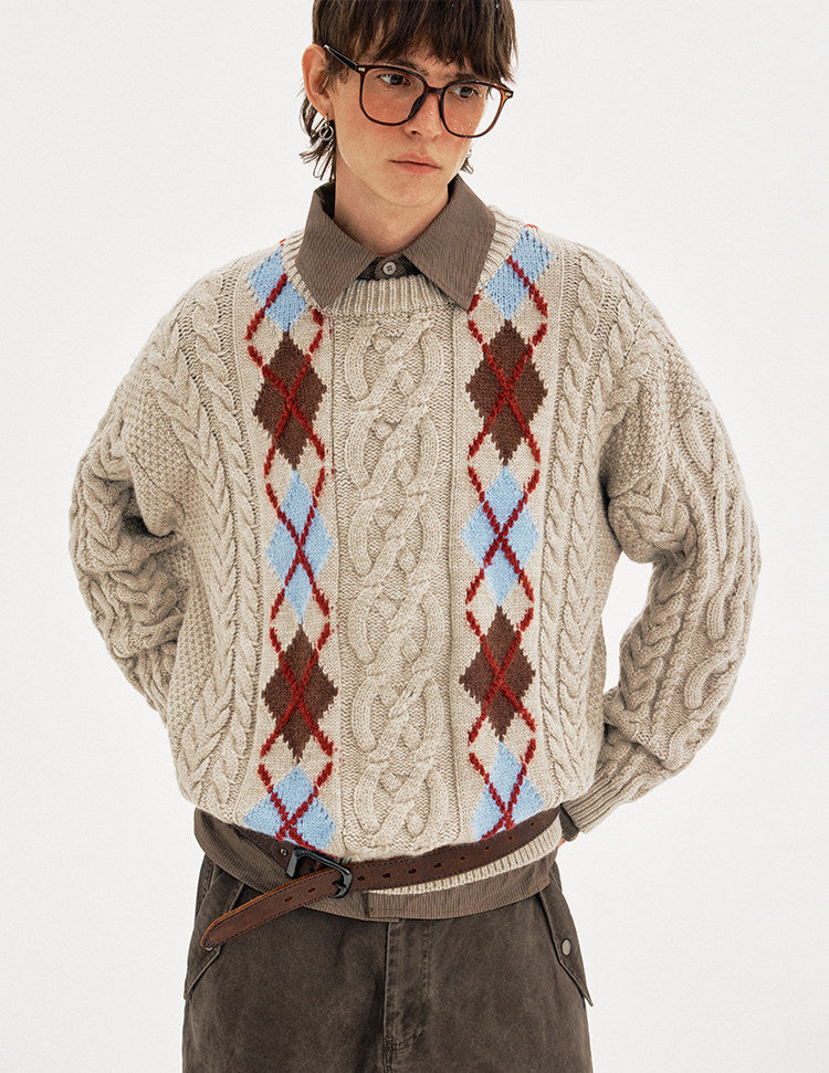 Retro-Style Cable-Knit Sweater