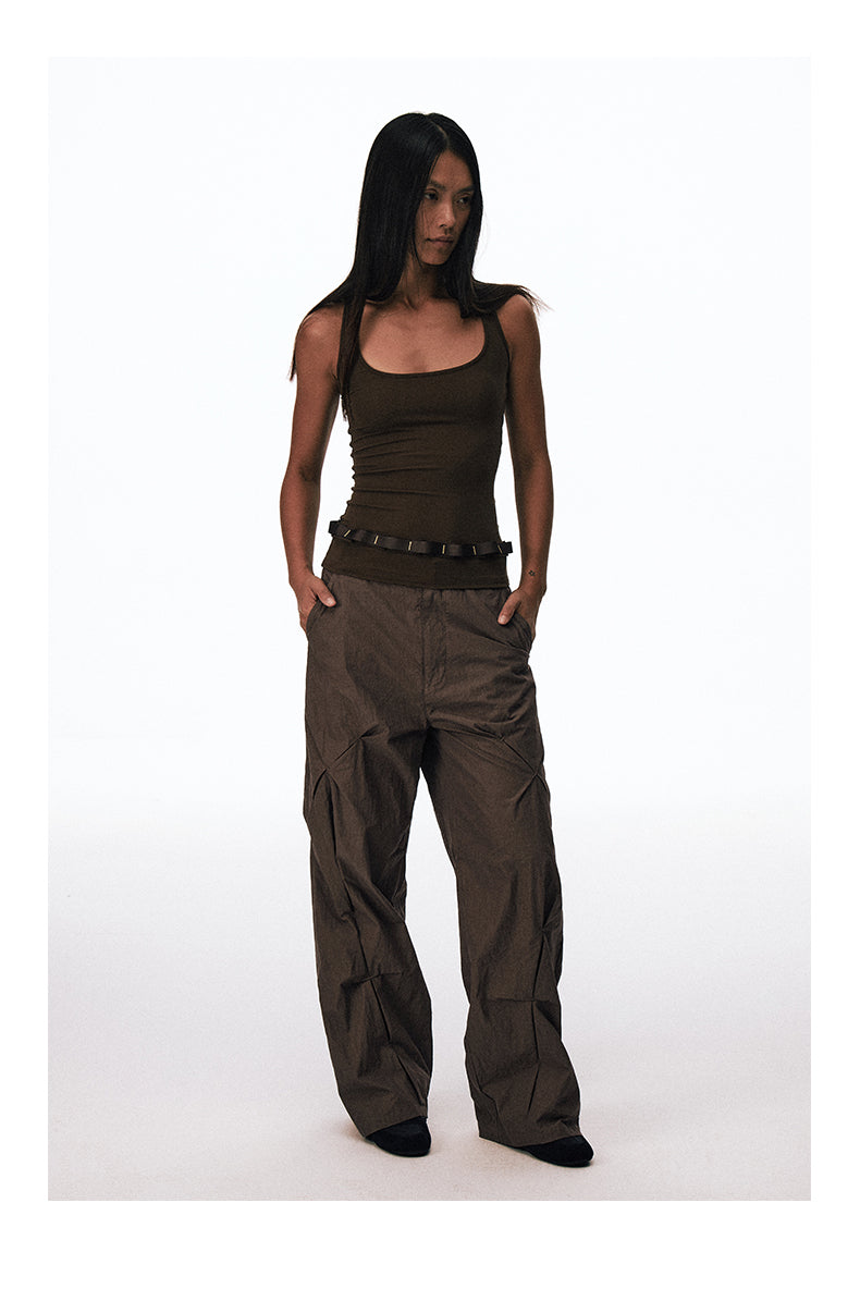 Wrinkle-processed loose-fit casual pants
