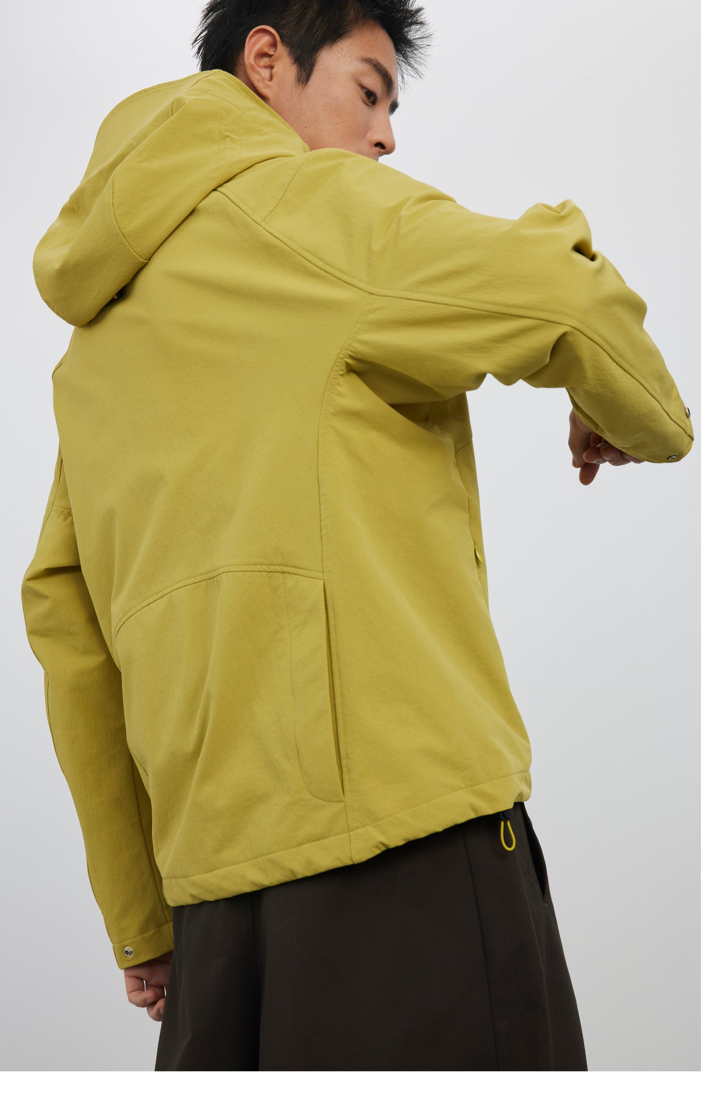 Diagonal Placket High Collar Hooded Jacket