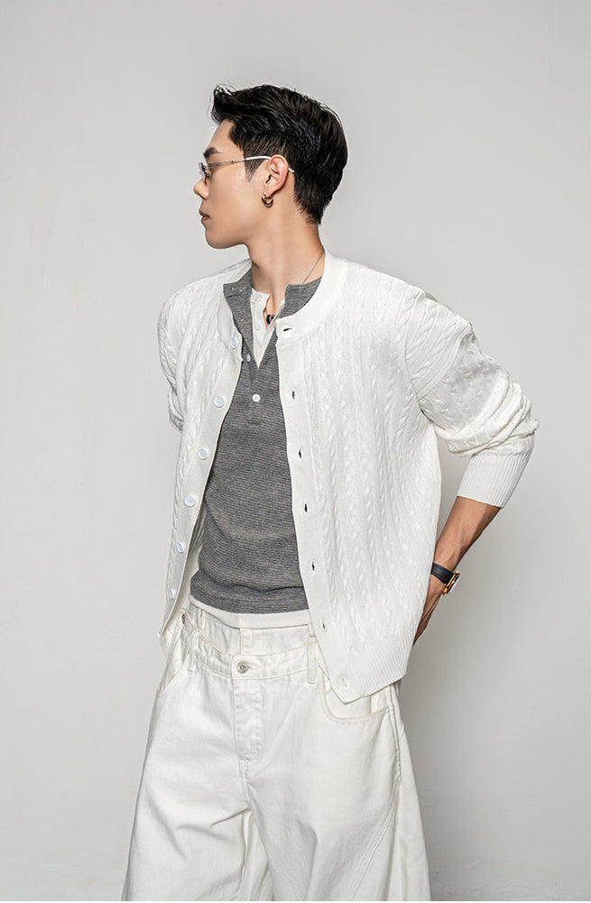 Stretch Cable-Knit Cardigan