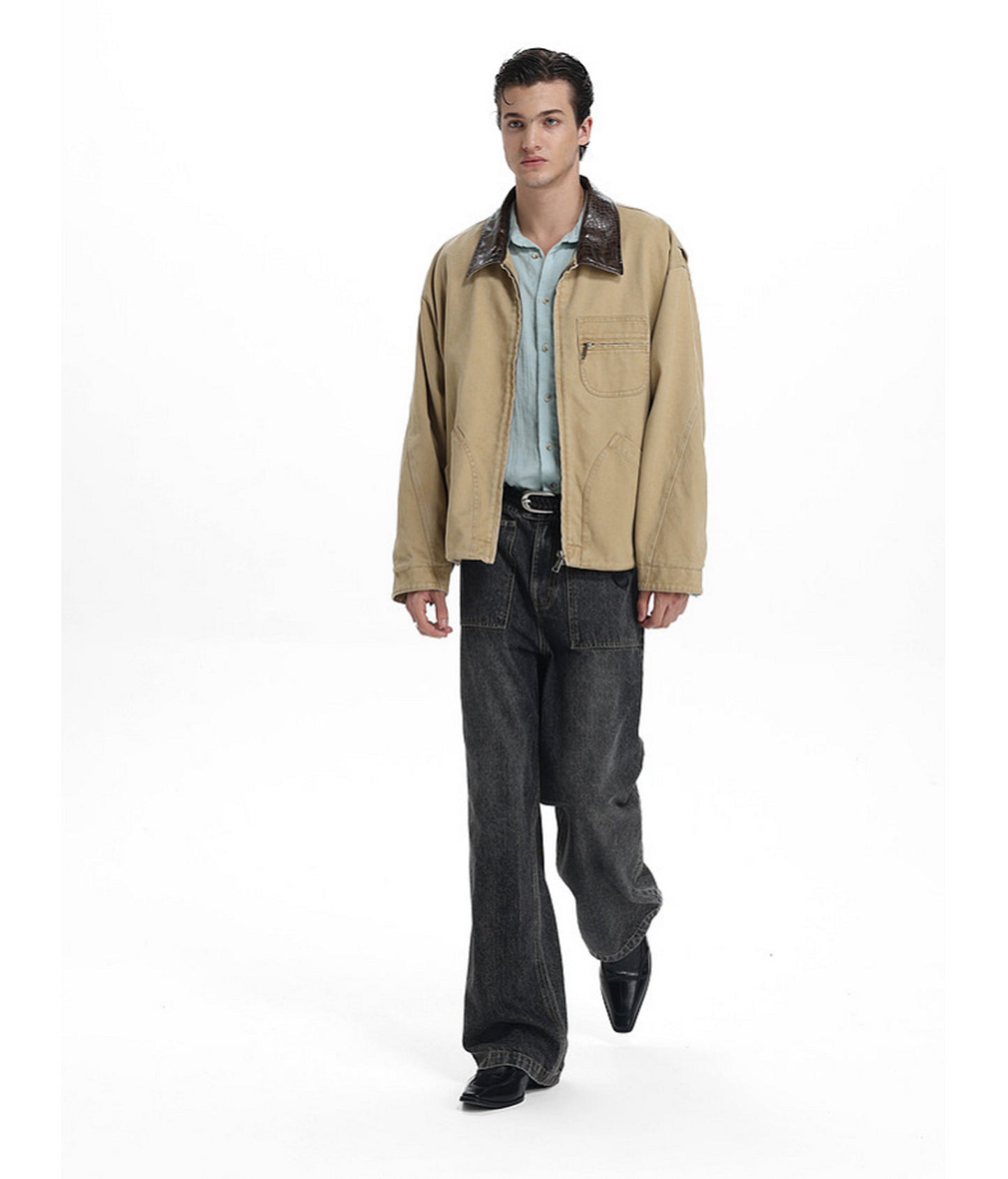 Faux Crocodile Leather Patchwork Jacket