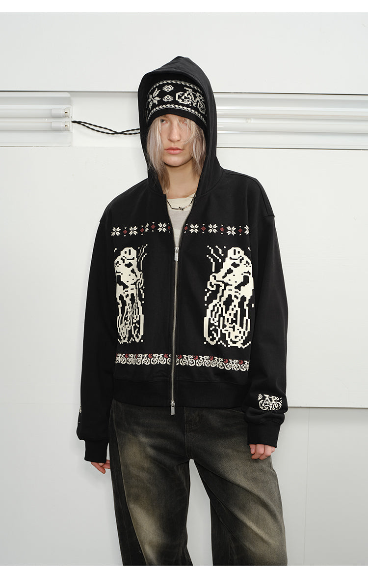 Printed Hooded Zipper Sweatshirt