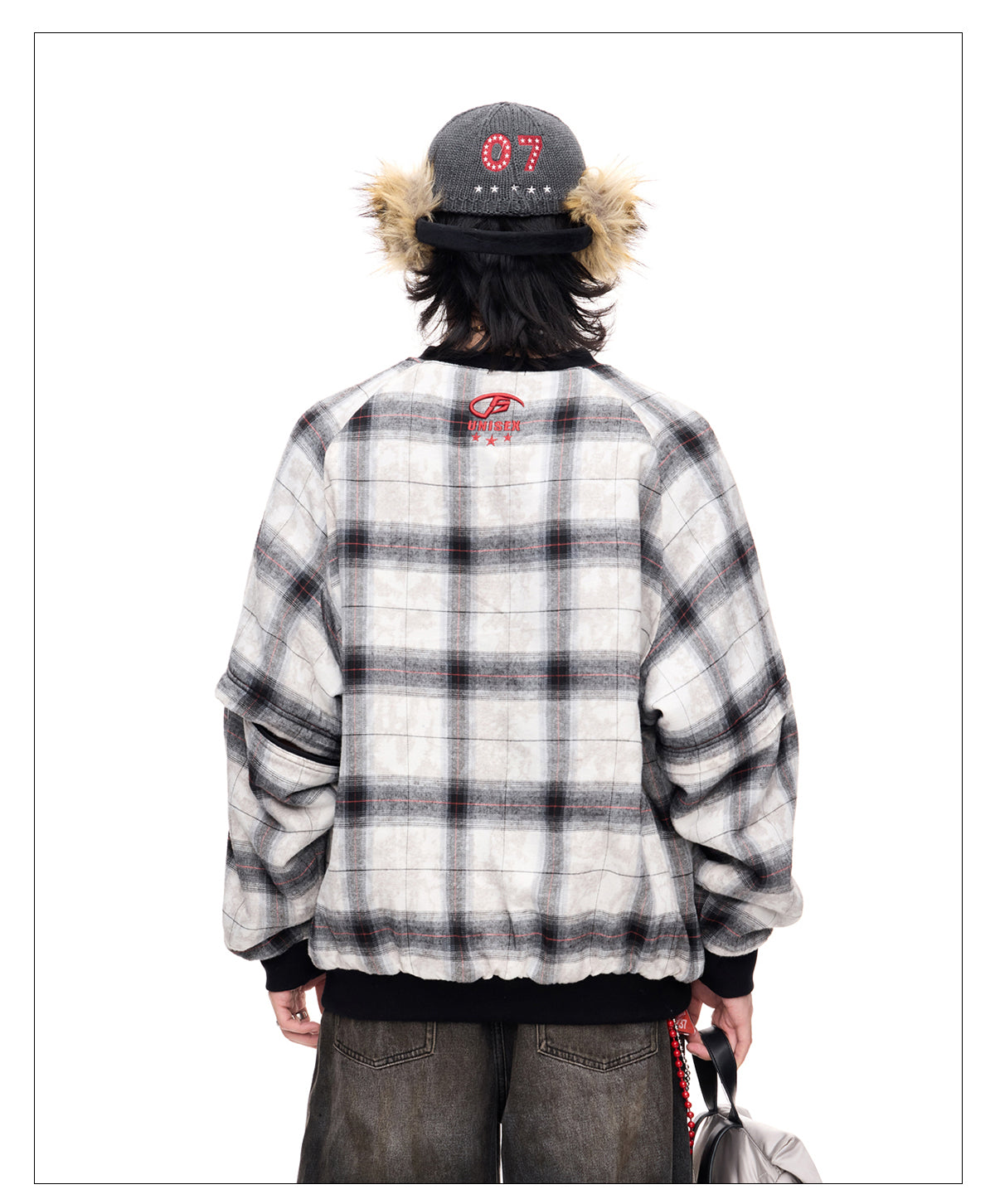 Detachable checkered thickened sweatshirt