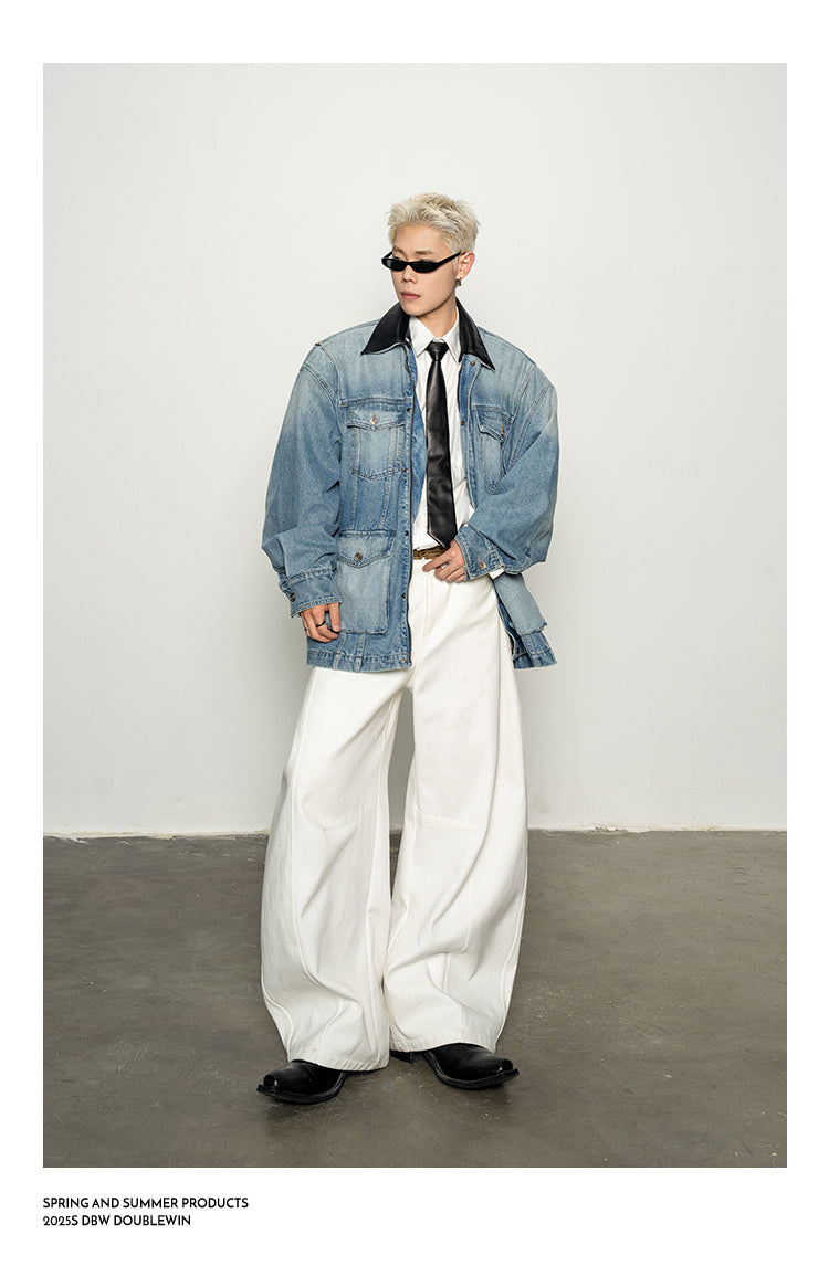 Detachable Leather Collar Denim Jacket