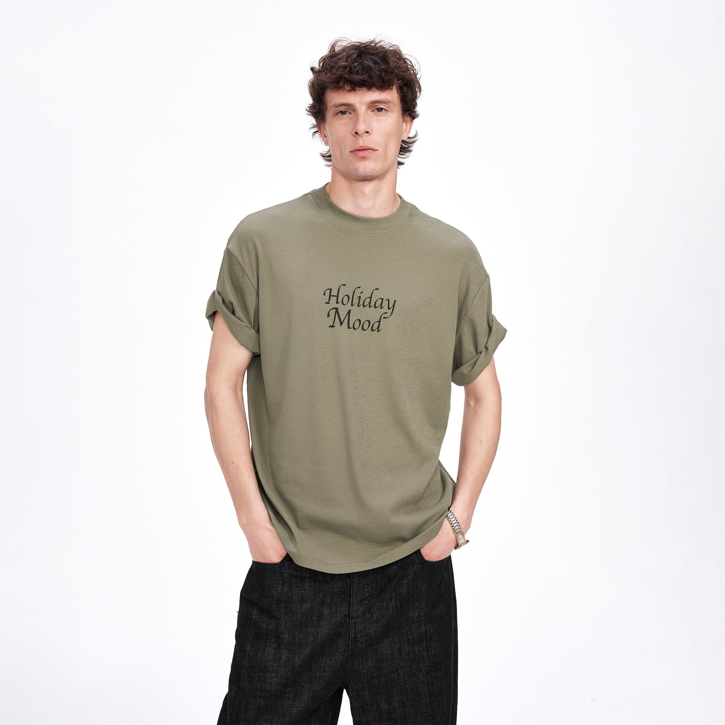 Roll-Up Sleeve Printed T-Shirt
