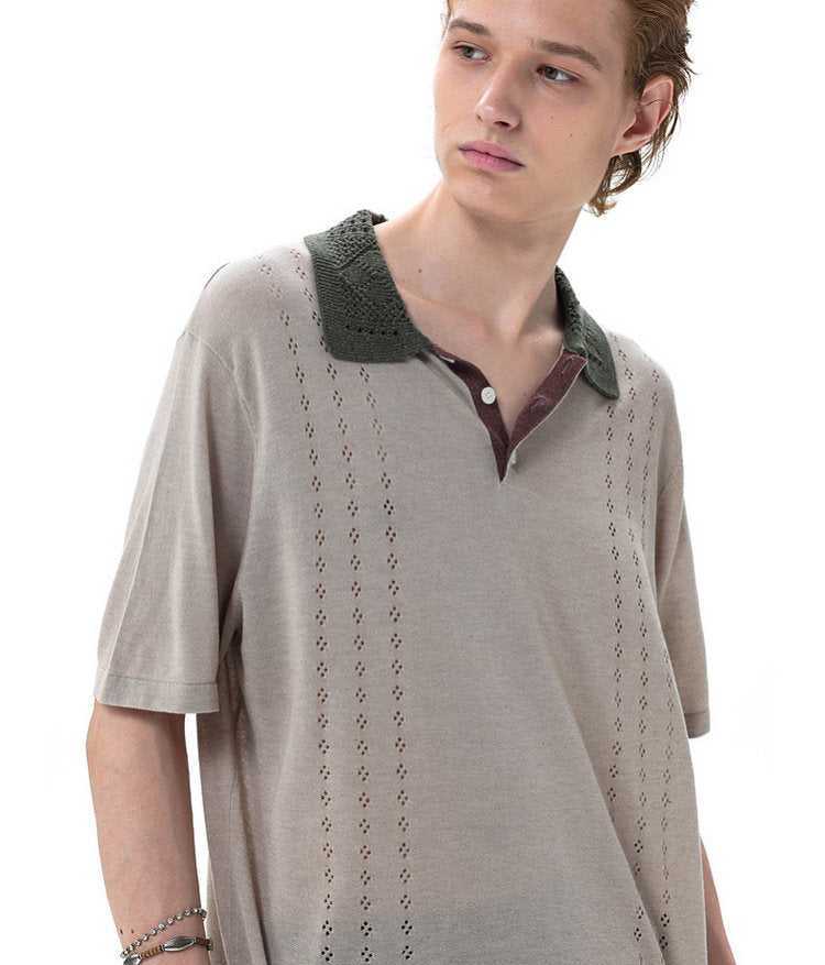 Knit Openwork Polo Shirt