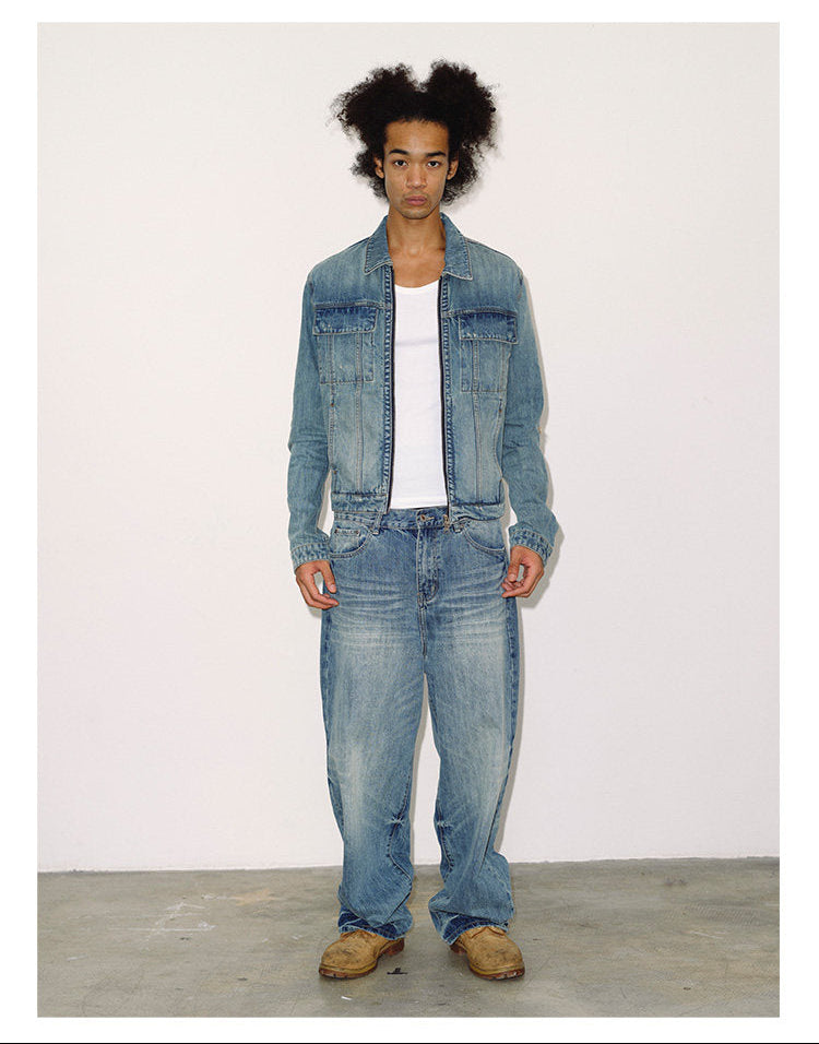Patchwork Leather Double-Zip Denim Jacket