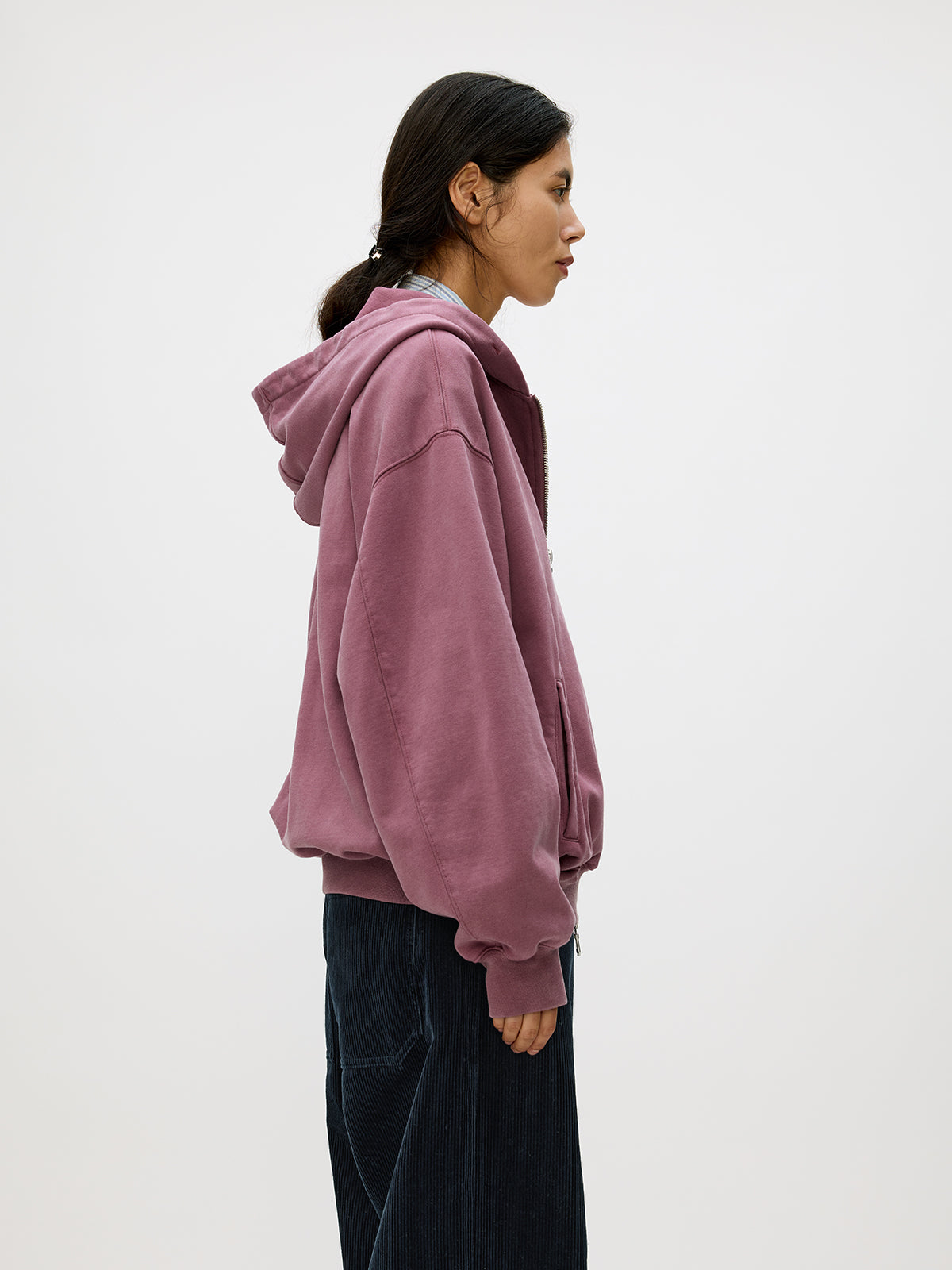 Wash-Damaged Zipper Sweatshirt