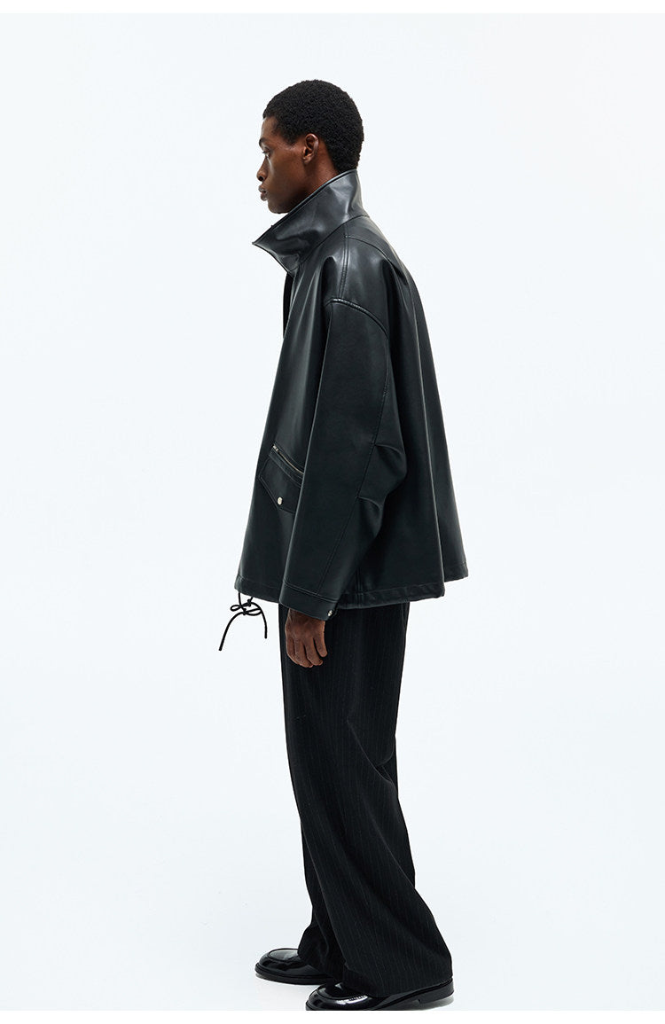 Multi-Pocket Fake Rum Skin Jacket