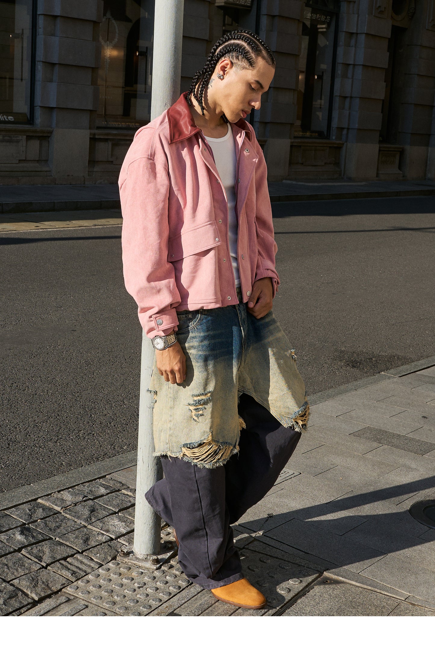 Faux Two-Piece Denim Pants