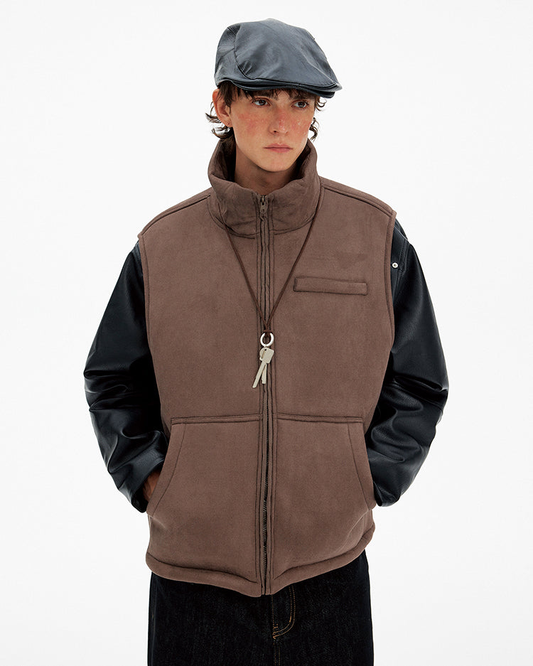 Suede Stand Collar Vest