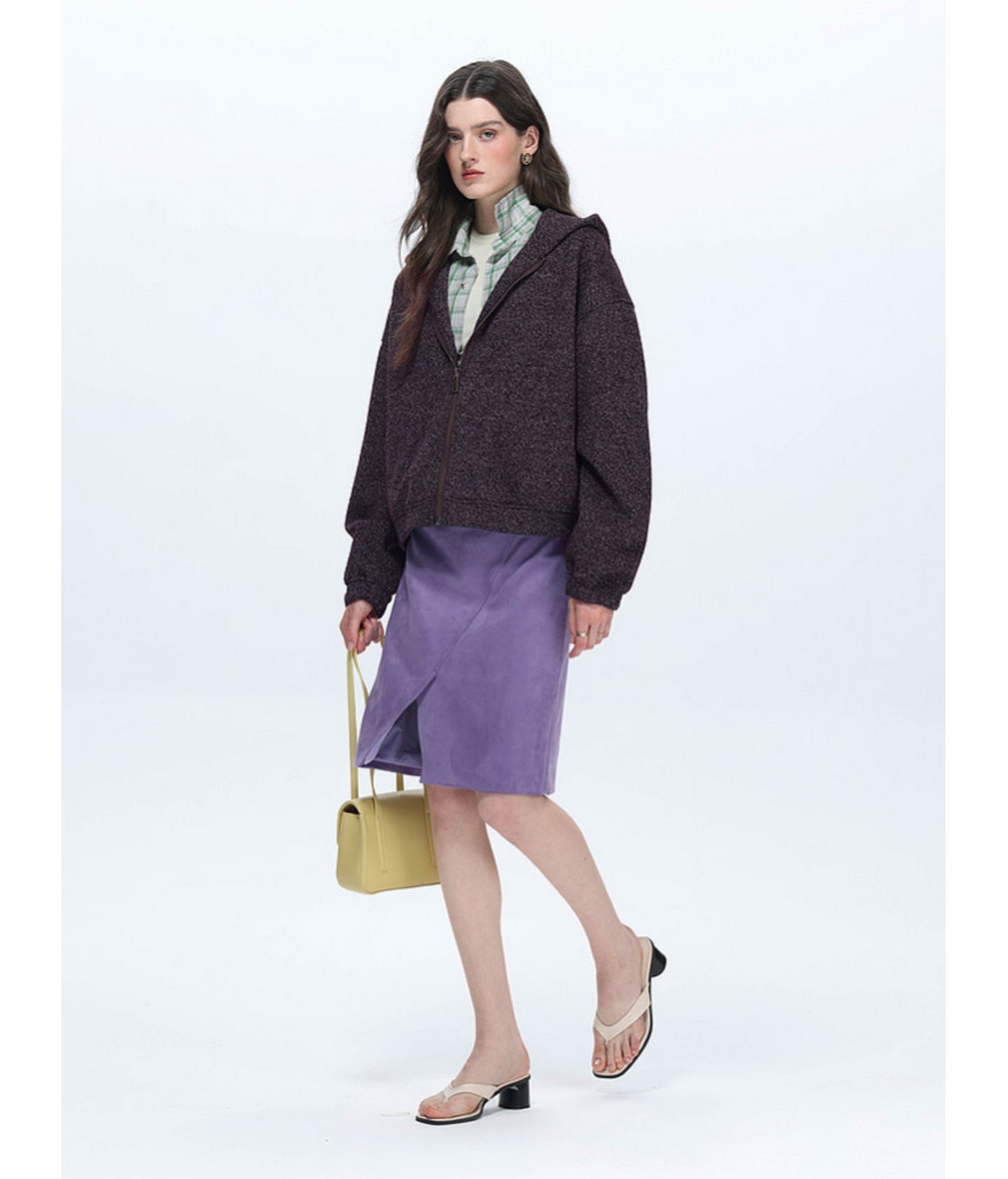 Textured Fleece Hooded Sweatshirt Jacket