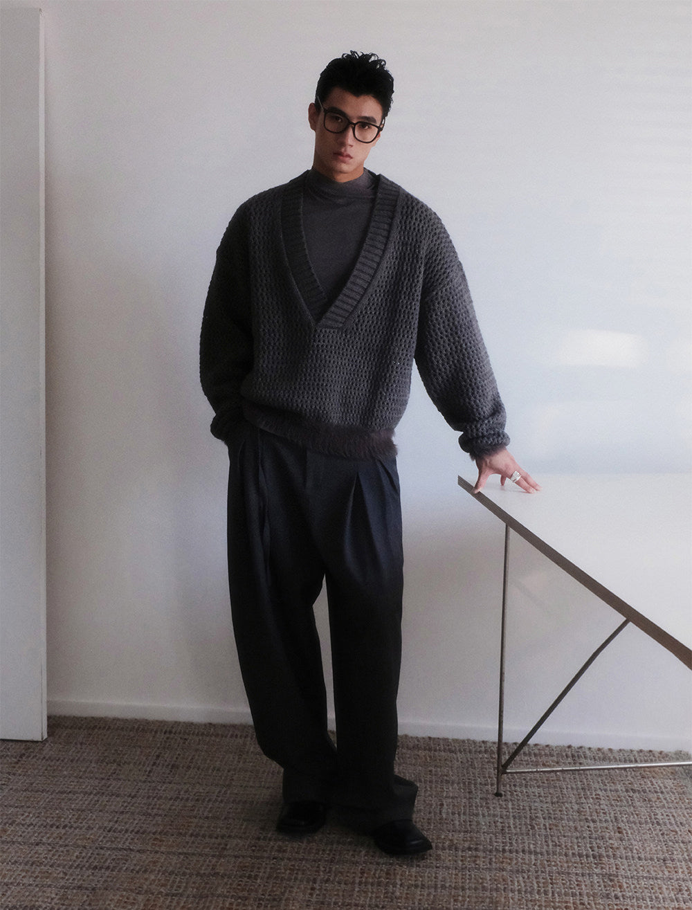 Openwork V-Neck Sweater